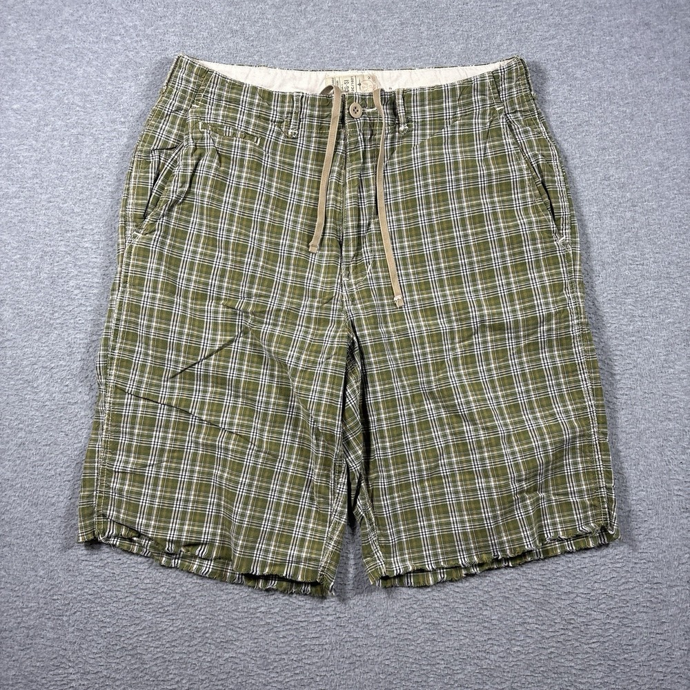 VTG 90s Y2K American Eagle Plaid Shorts Mens 33 Green Surf Baggy Skater Grunge